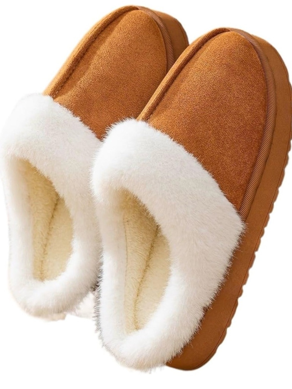 Cozy Women's Faux-Suede Slippers with Plush Fur Lining - Brown